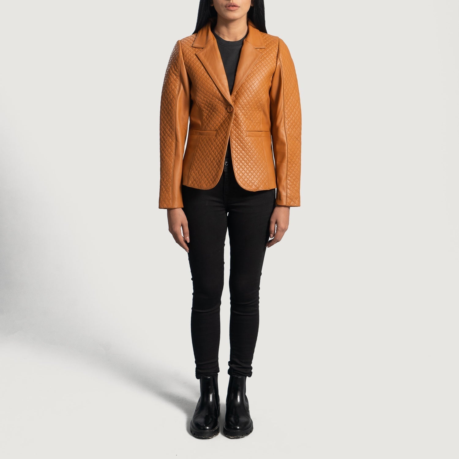 Cora Quilted Brown Leather Blazer