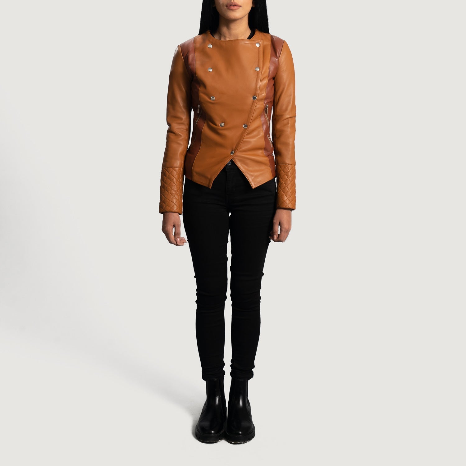 County Tan Overlap Leather Jacket