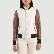 Savant White & Brown Hybrid Varsity Jacket