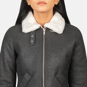Sherilyn B-3 Black & White Leather Bomber Jacket
