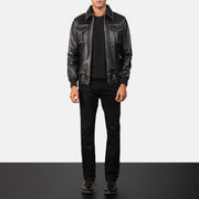 Aaron Black Leather Bomber Jacket - image 3