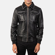 Aaron Black Leather Bomber Jacket - image 4