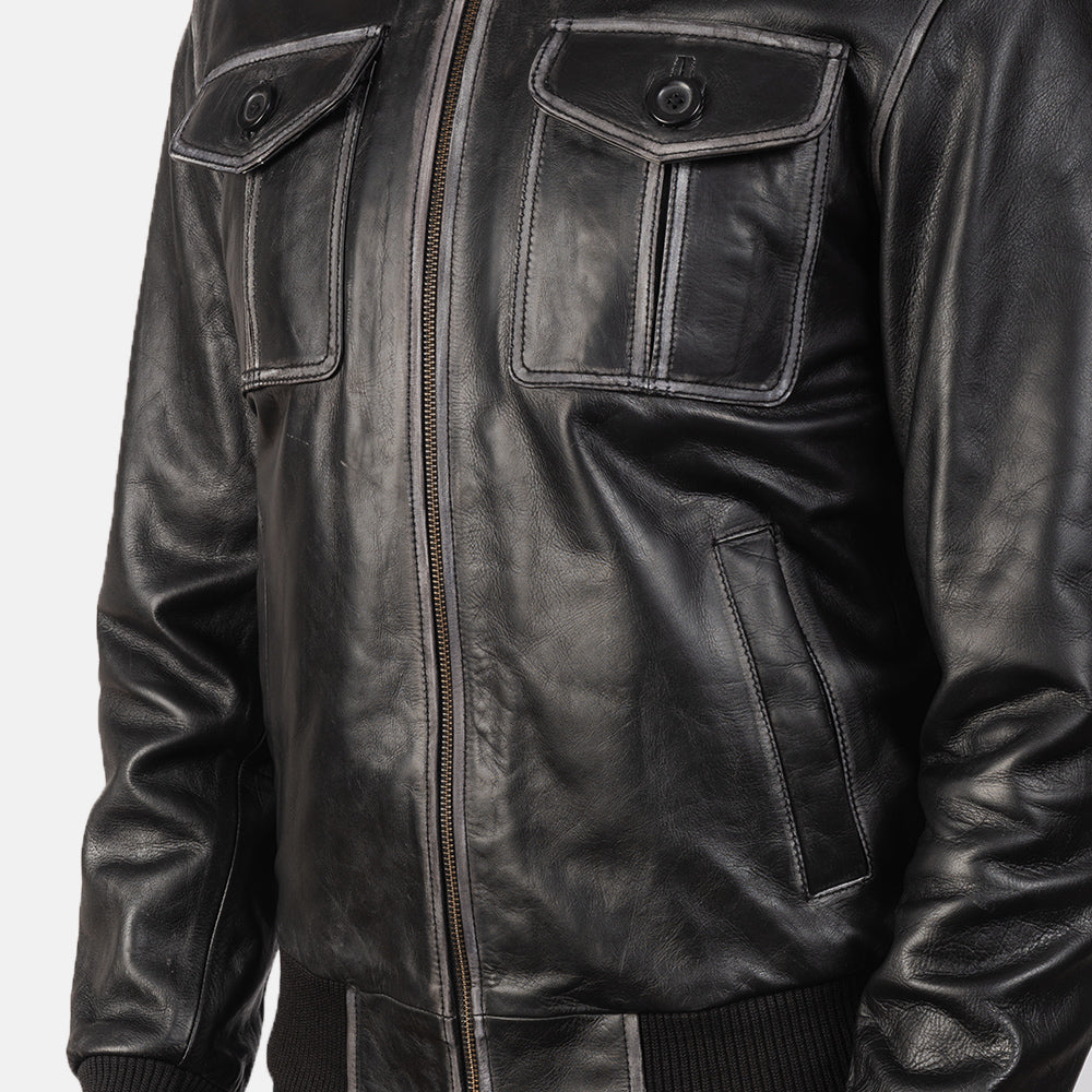 Aaron Black Leather Bomber Jacket - image 6