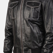 Aaron Black Leather Bomber Jacket - image 6