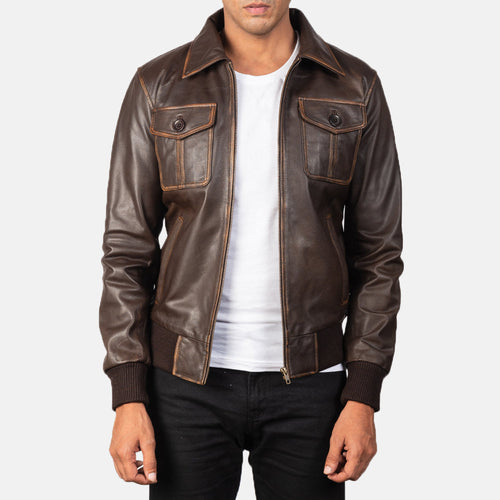 Aaron Brown Leather Bomber Jacket - image 1