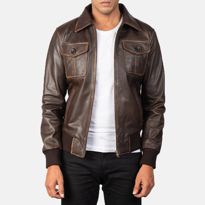 Aaron Brown Leather Bomber Jacket – alternate product view 1