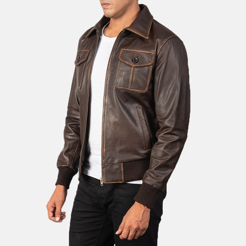 Aaron Brown Leather Bomber Jacket - image 2