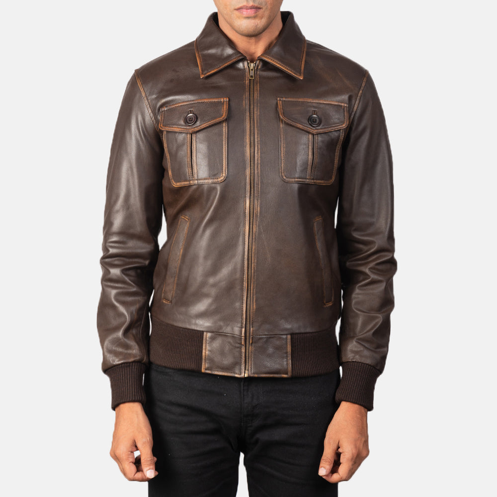 Aaron Brown Leather Bomber Jacket – alternate product view 3