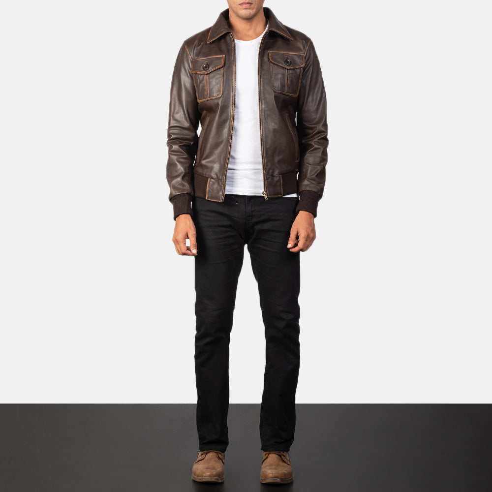 Aaron Brown Leather Bomber Jacket – alternate product view 4