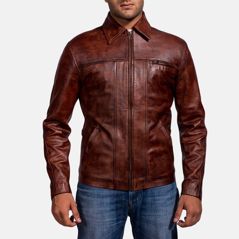 Abstract Maroon Leather Jacket – alternate product view 1
