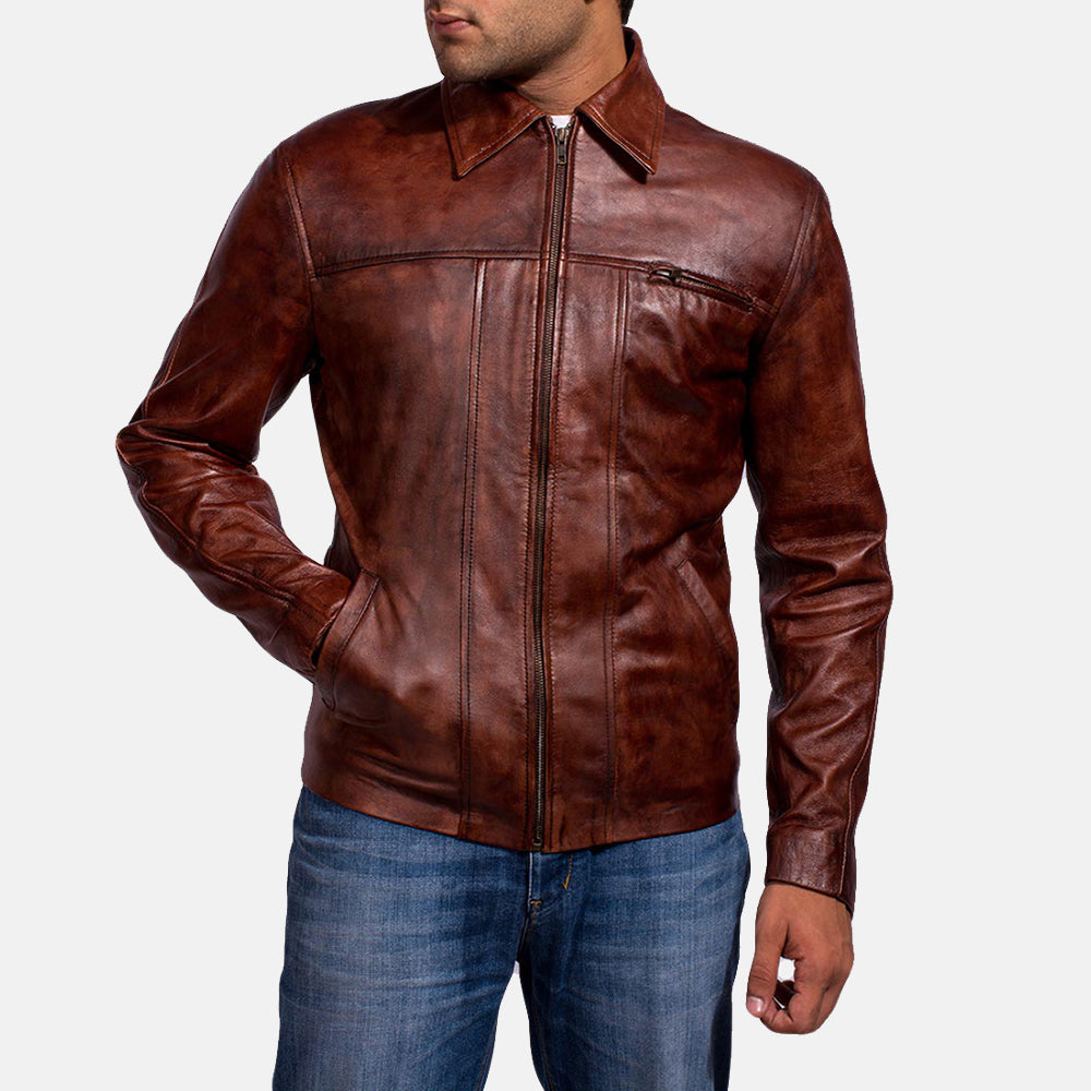 Abstract Maroon Leather Jacket – alternate product view 2