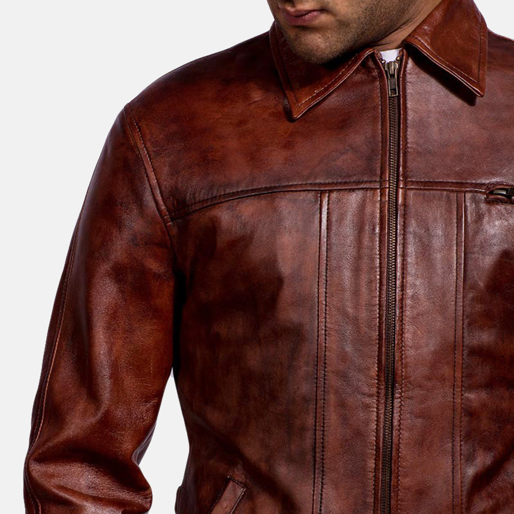Abstract Maroon Leather Jacket – alternate product view 3