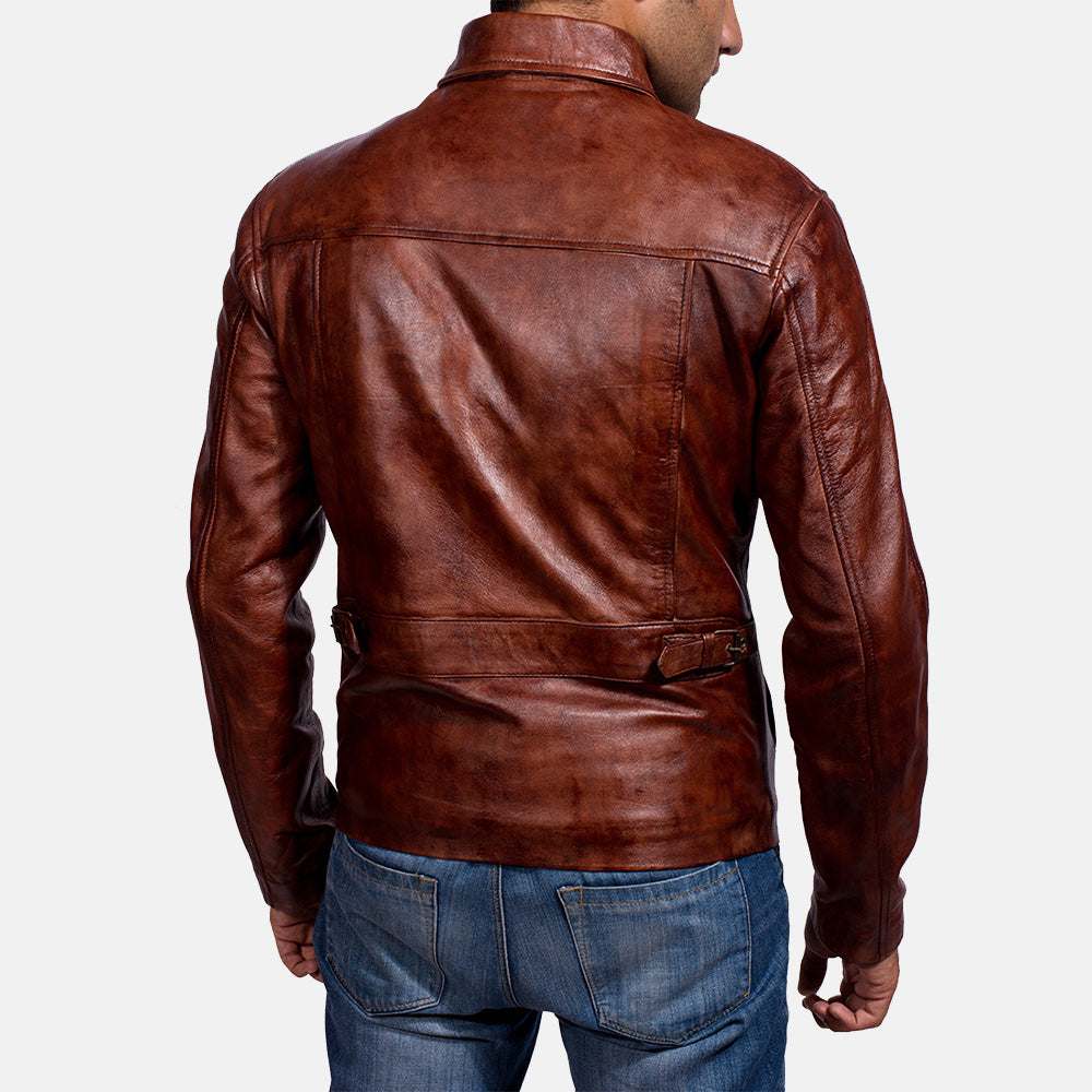 Abstract Maroon Leather Jacket – alternate product view 4