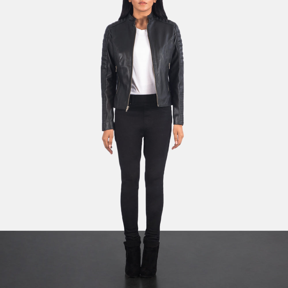 Adalyn Quilted Black Leather Biker Jacket – alternate product view 3