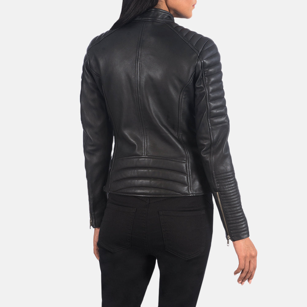 Adalyn Quilted Black Leather Biker Jacket – alternate product view 5