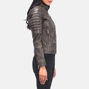 Adalyn Quilted Distressed Brown Leather Biker Jacket - image 2