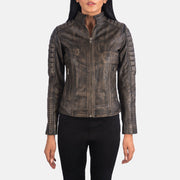 Adalyn Quilted Distressed Brown Leather Biker Jacket - image 4