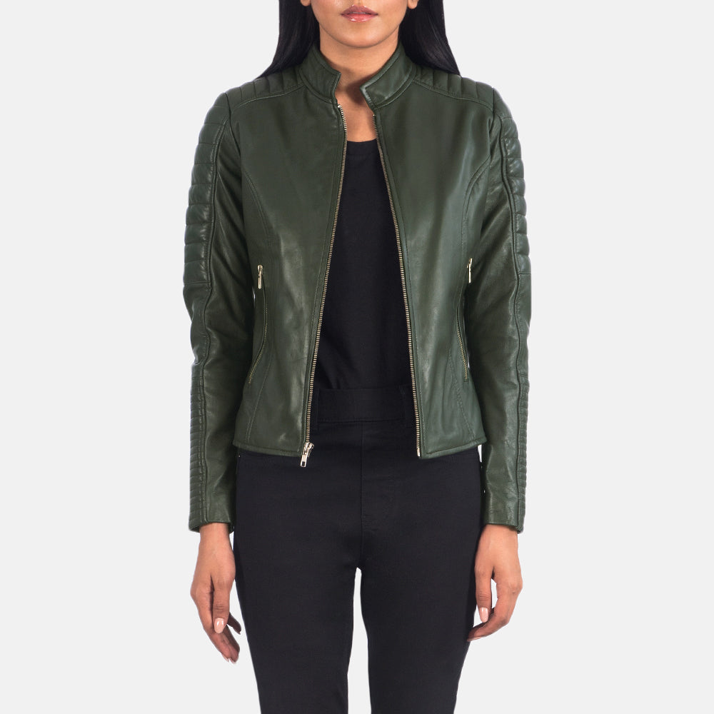 Adalyn Quilted Green Leather Biker Jacket - image 1