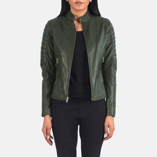 Adalyn Quilted Green Leather Biker Jacket - image 1