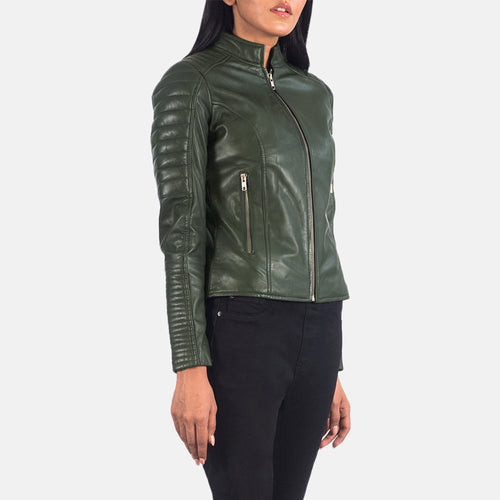 Adalyn Quilted Green Leather Biker Jacket - image 2