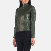 Adalyn Quilted Green Leather Biker Jacket - image 4