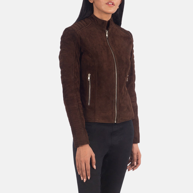 Adalyn Quilted Mocha Suede Biker Jacket – alternate product view 2
