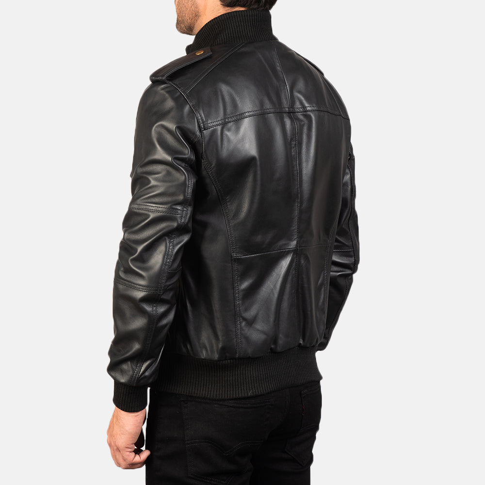 Agent Shadow Black Leather Bomber Jacket – alternate product view 5