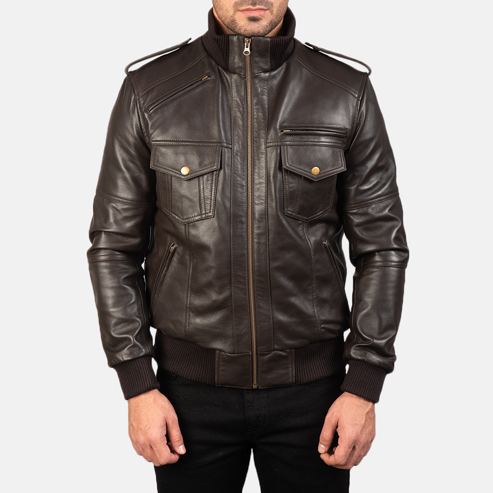 Agent Shadow Brown Leather Bomber Jacket - image 4