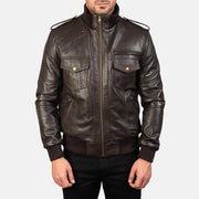 Agent Shadow Brown Leather Bomber Jacket - image 4