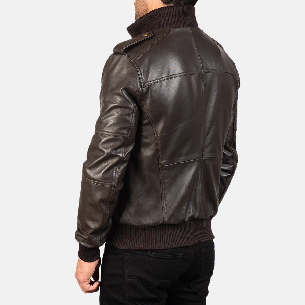 Agent Shadow Brown Leather Bomber Jacket – alternate product view 5
