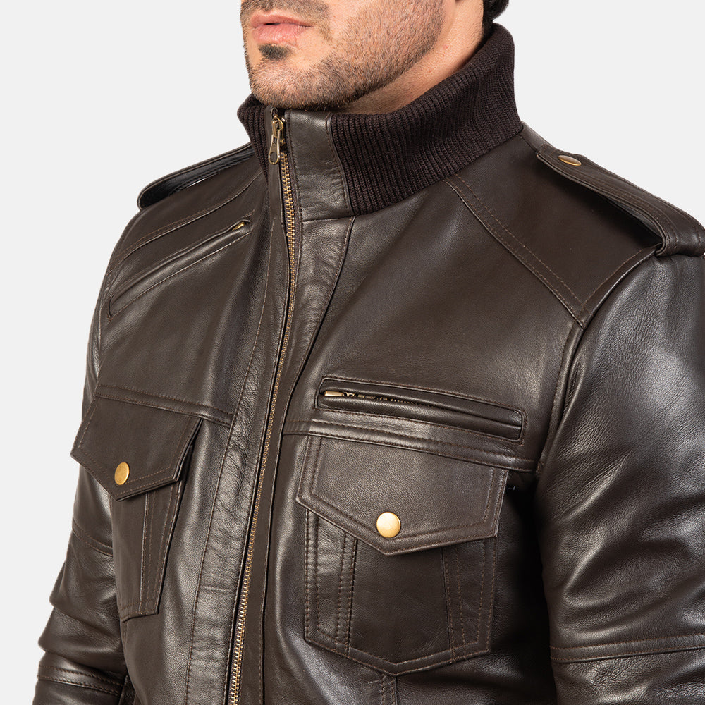 Agent Shadow Brown Leather Bomber Jacket - image 6
