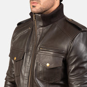 Agent Shadow Brown Leather Bomber Jacket - image 6