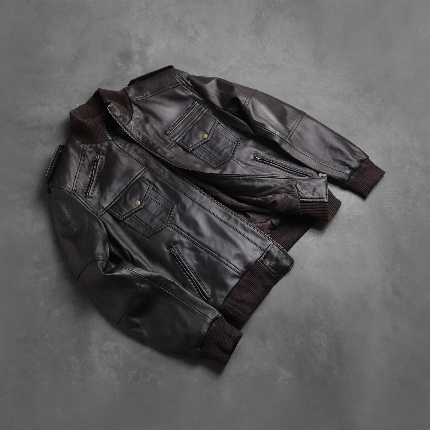Agent Shadow Brown Leather Bomber Jacket - image 7