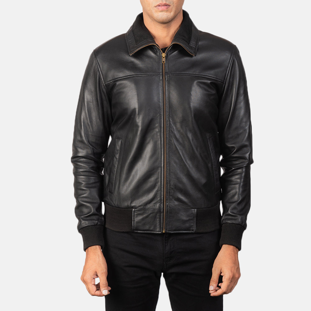 Air Rolf Black Leather Bomber Jacket – alternate product view 4