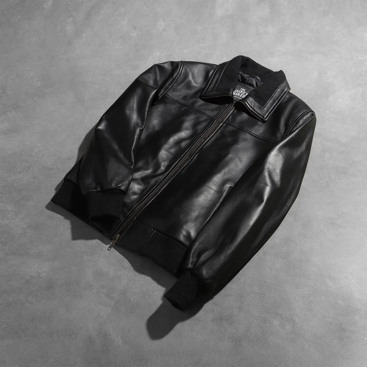 Rib Knit & Hem Craftsmanship Construction Detail on Men's Air Rolf Black Leather Bomber Jacket