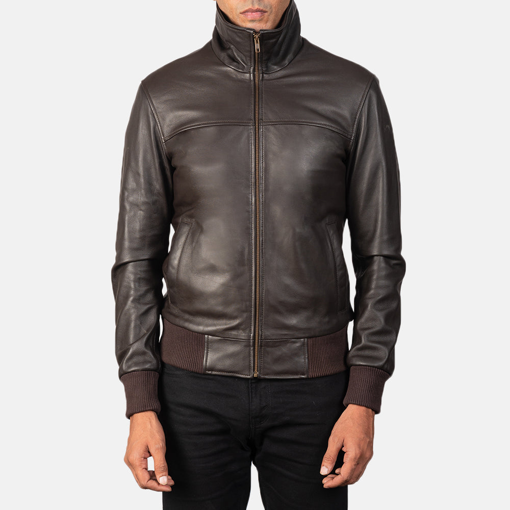 Air Rolf Brown Leather Bomber Jacket - image 3