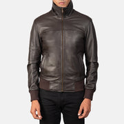 Air Rolf Brown Leather Bomber Jacket - image 3