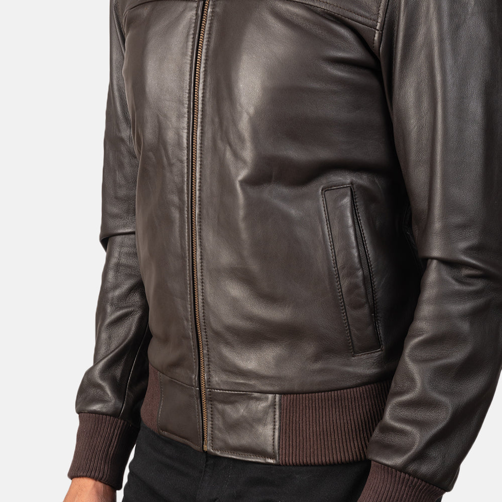 Air Rolf Brown Leather Bomber Jacket - image 6