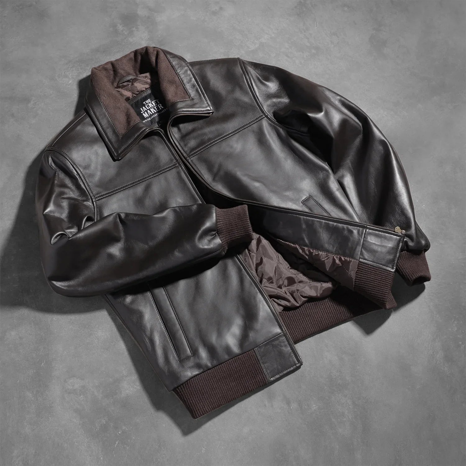 Air Rolf Brown Leather Bomber Jacket - image 8