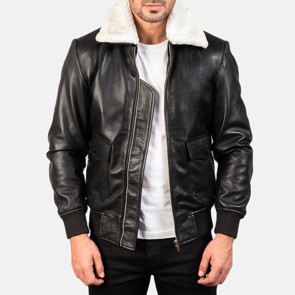 Airin G-1 Black & White Leather Bomber Jacket - image 1