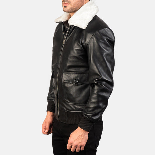 Airin G-1 Black & White Leather Bomber Jacket - image 2