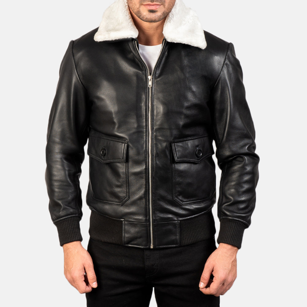 Airin G-1 Black & White Leather Bomber Jacket - image 4