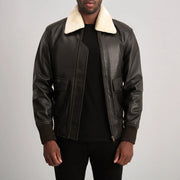 Airin G-1 Brown & Cream Leather Bomber Jacket - image 1