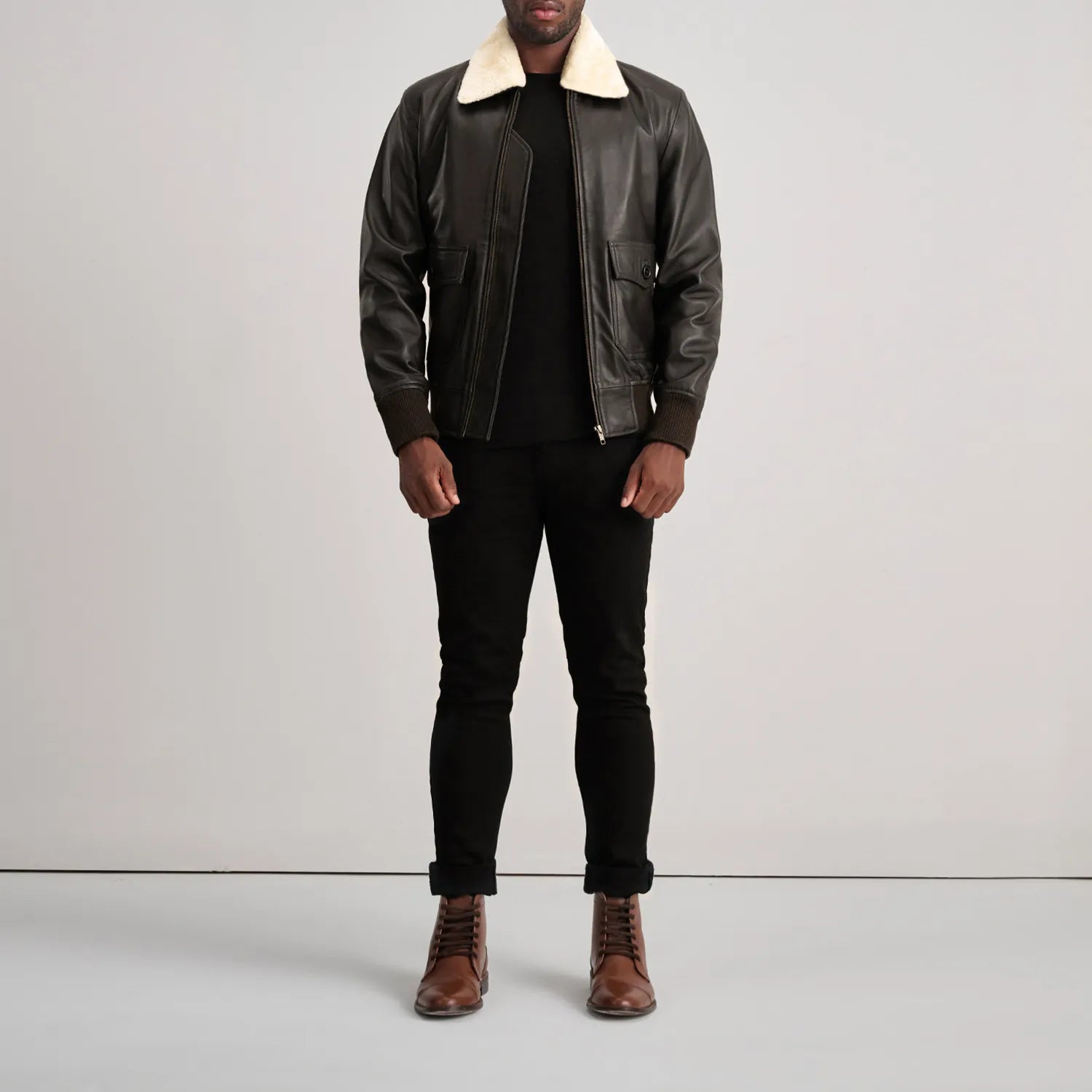 Airin G-1 Brown & Cream Leather Bomber Jacket - image 3