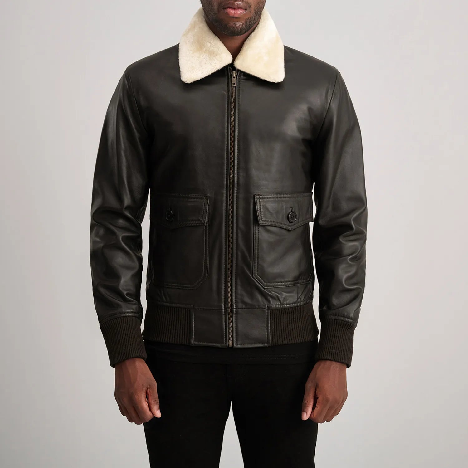 Airin G-1 Brown & Cream Leather Bomber Jacket - image 4