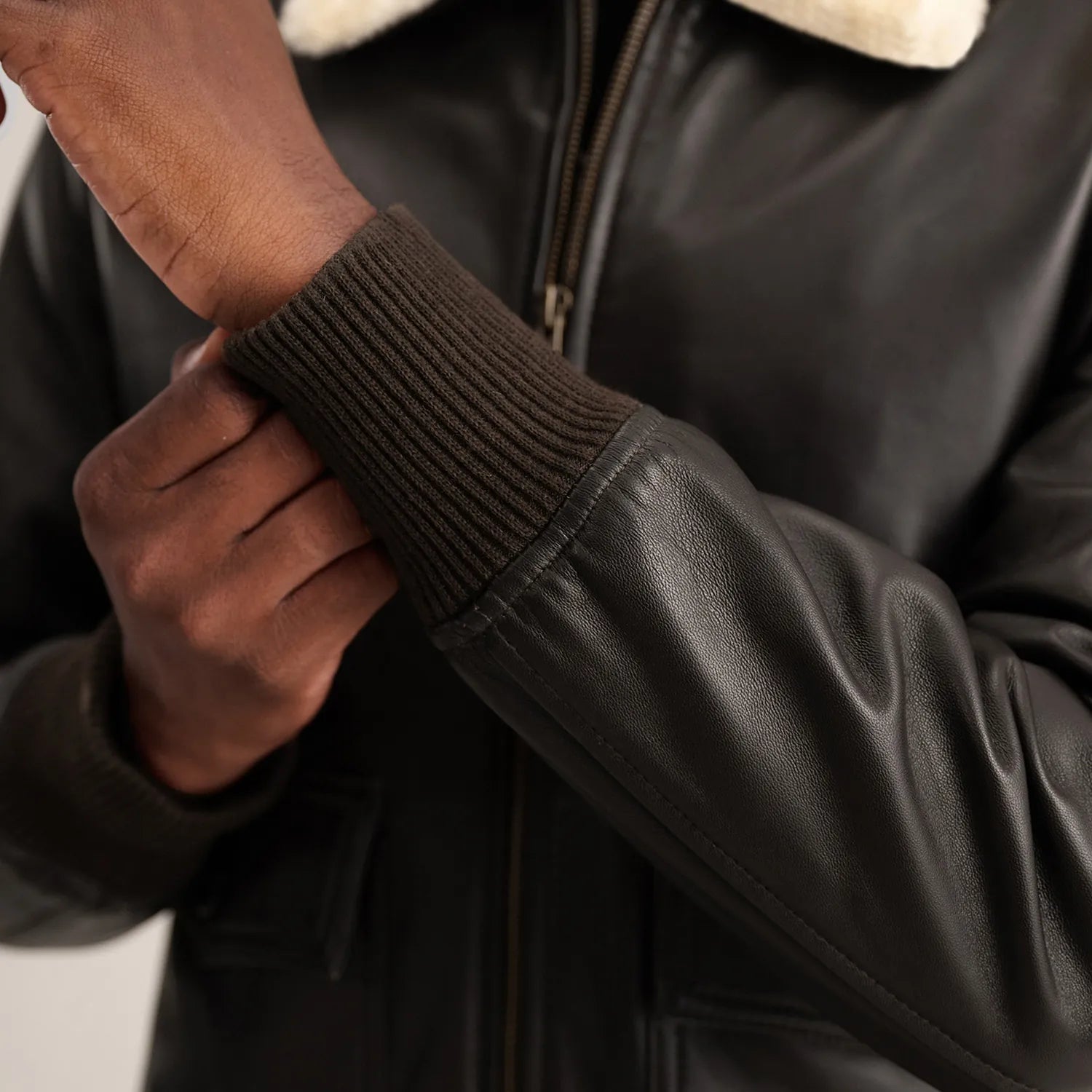 Airin G-1 Brown & Cream Leather Bomber Jacket - image 6