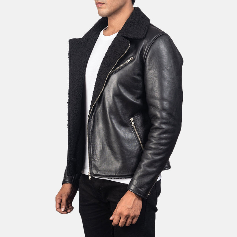 Alberto Shearling Black Leather Jacket – alternate product view 2