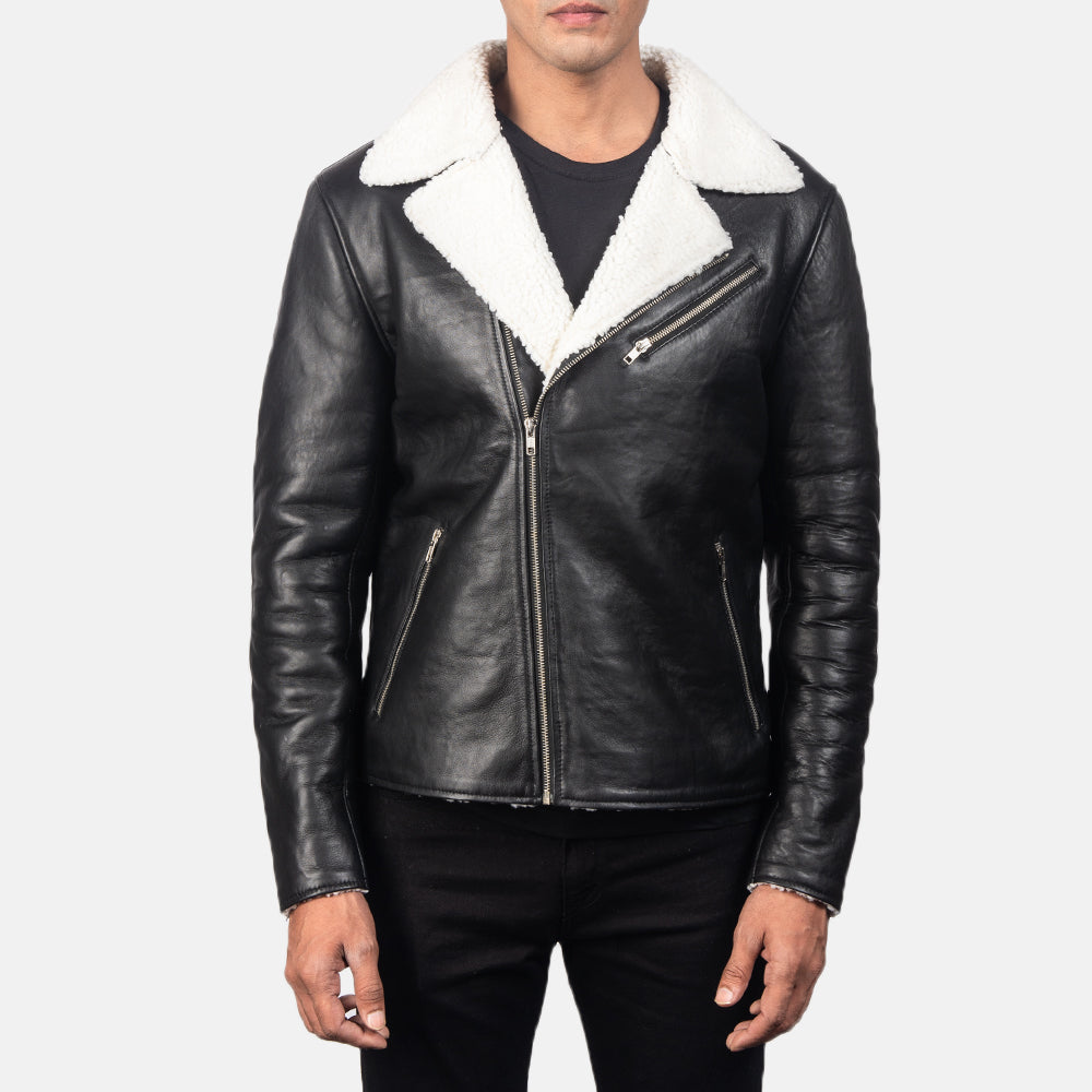 Alberto White Shearling Black Leather Jacket – alternate product view 3