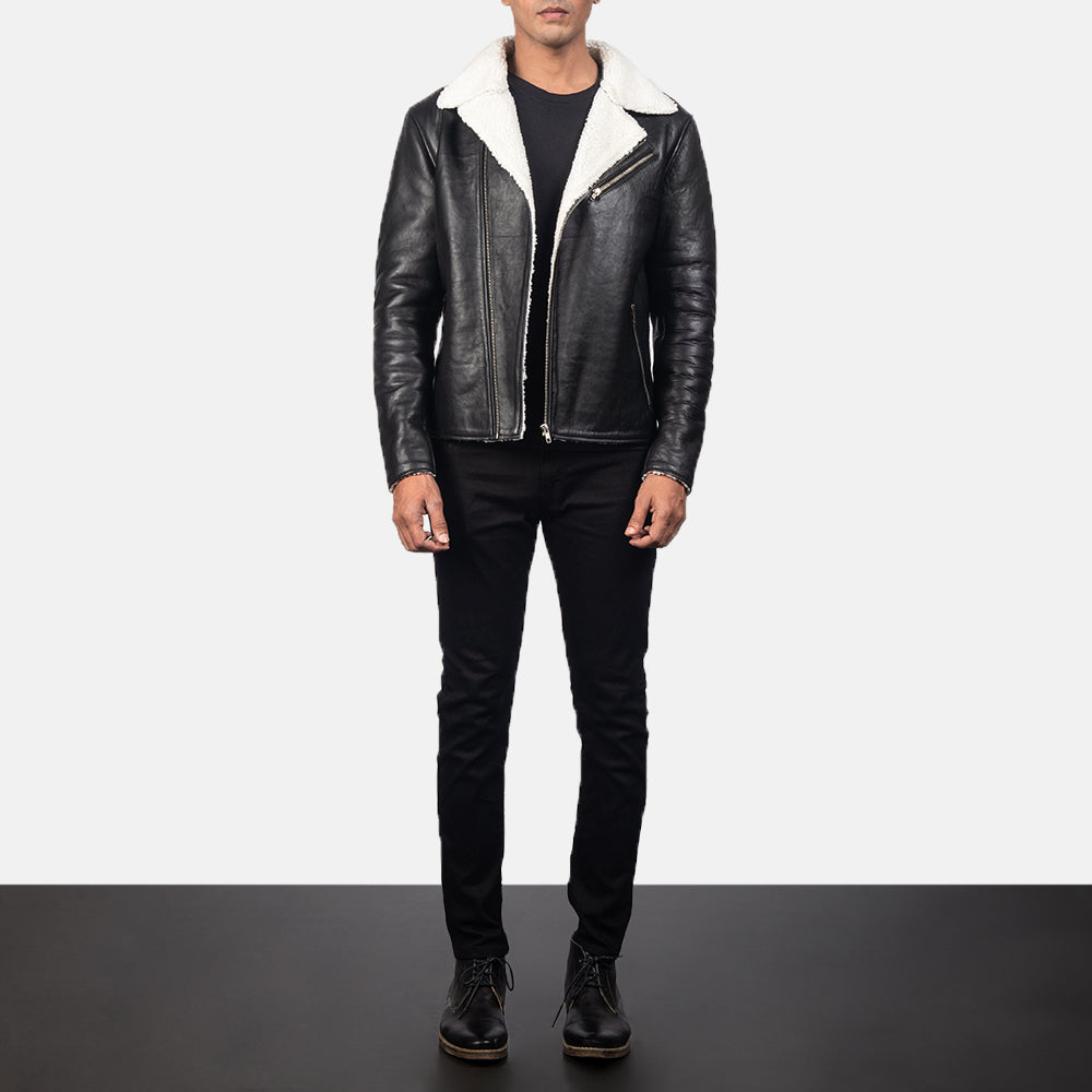 Alberto White Shearling Black Leather Jacket - image 4