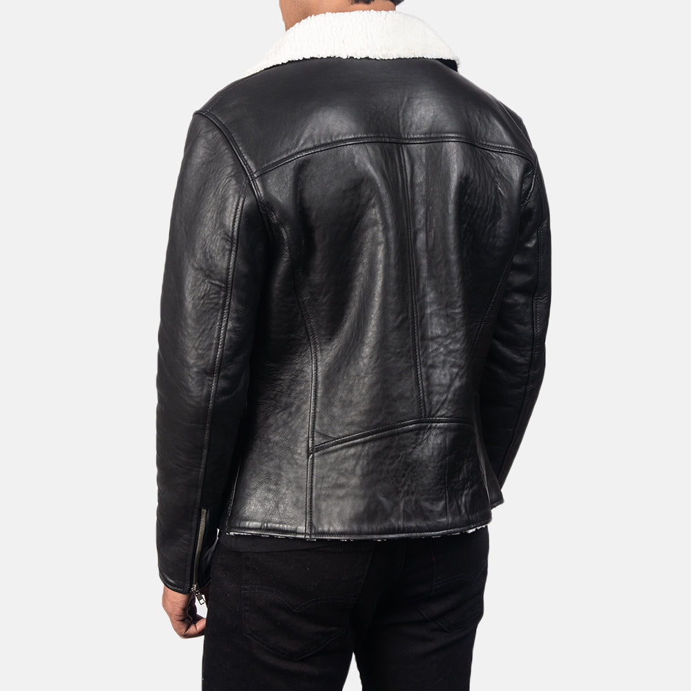 Alberto White Shearling Black Leather Jacket – alternate product view 5